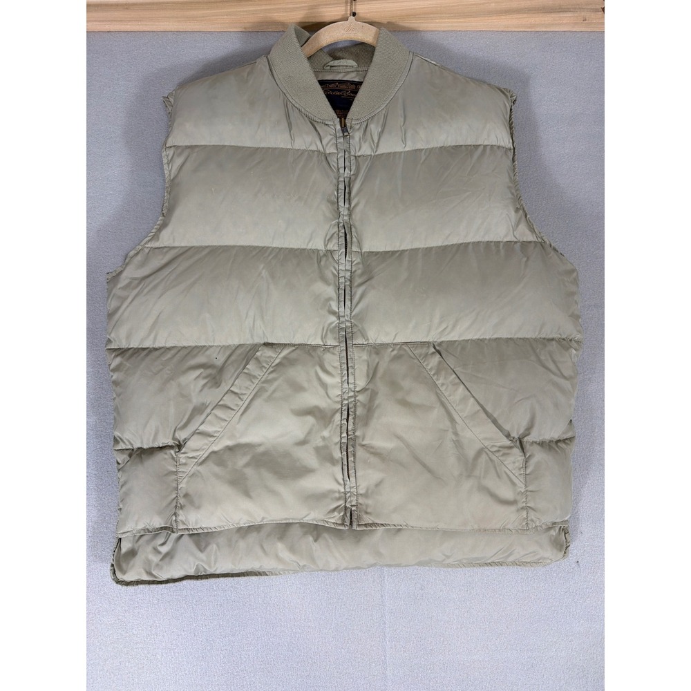 Eddie Bauer Mens Goose Down Puffer Vest Tan Quilted Full Zip Large